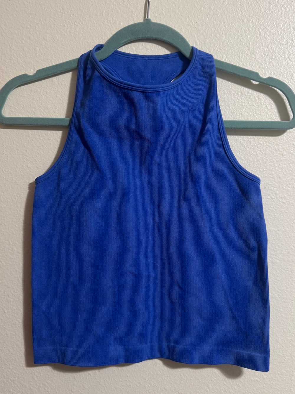 Women's Royal Blue Ribbed High-Neck Tank Top